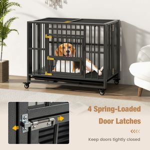 Jaula Metálica Plegable Resistente para Perros, a Prueba de Mordidas, con Ruedas Universales Bloqueables para Mascotas - Product Image 6