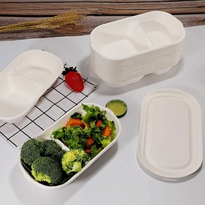 Contenants alimentaires jetables biodégradables avec couvercle, résistants aux aliments chauds et froids, en bagasse de canne à sucre, pour fêtes, restaurants et plats à emporter - Product Image 1