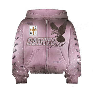 Streetwear Manufacturer Vintage Washed Heavyweight Hoodie Mens Boxy Fit Rhinestone Hoodie with Custom Embroidery and Patches - Product Image 1