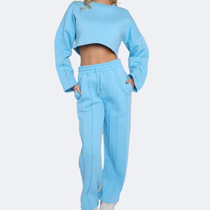 Custom 2-Piece Set for Women Casual Solid Cropped Hoodie and Sweatpants Full Length Winter Tracksuit 100% Cotton 2026 - Product Image 4