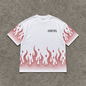 เสื้อยืดโอเวอร์ไซส์ประดับคริสตัลสำหรับผู้ชาย สไตล์สตรีทแวร์ ลายกราฟิกไฟ  เสื้อผู้ชายสไตล์ Y2K แฟชั่นฤดูร้อนแบบสั่งทำพิเศษ พิมพ์ลายด้วยเทคนิค DTG - Product Image 3