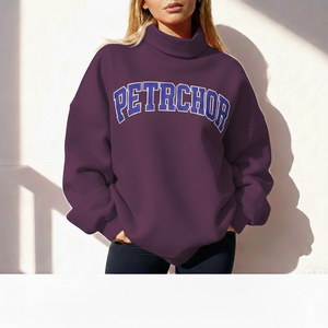 Sweat-shirt à col montant pour femme, tendance automne, épaules tombantes, en polyester/coton, léger, respirant, écologique - Product Image 1