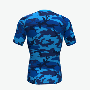 Custom Logo <b>Mens</b> Short Sleeve Rash Guard <b>Compression</b> <b>Shirt</b> Quick Dry Polyester Spandex Sport Top Front Print OEM MMA Rash Guard - Product Image 5