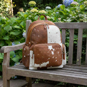 Green Leather <b>Backpack</b> with Embossed Design Front Pocket Adjustable Straps 80g Fabric <b>Weight</b> Plain Dyed Customize Brand - Product Image 2