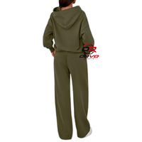 Ensemble de survêtement 2 pièces pour femme, style streetwear automne, couleur unie, coupe ample, décontracté, longueur intégrale, en polyester tricoté, bleu