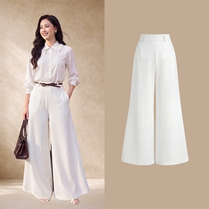 Pantalones Largos de Mujer, Modernos y Elegantes, Blancos, de Cintura Alta, Pierna Ancha y Acampanada, Casuales, de Oficina, Diseño Personalizado ODM OEM KRISTINA - Product Image 1