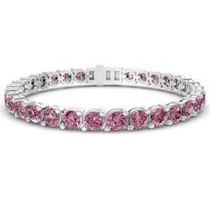 Pulsera de tenis Aelia de oro blanco de 10 quilates con diamantes de laboratorio morados redondos (2 quilates) Tw. Pulseras y Brazaletes de Diamantes con Engaste de Bisel para Boda - Product Image 4
