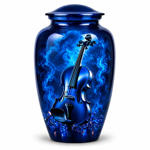 Autocollant commémoratif de luxe bleu ciel en forme de guitare avec urne funéraire émaillée pour cendres humaines - Product Image 4