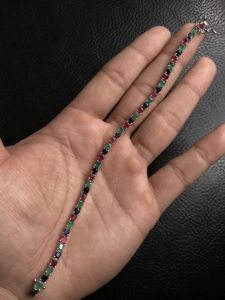 Natural Multi Stone <b>Sterling</b> <b>Silver</b> Plated Tennis <b>Bracelet</b> With Colorful Oval Shape Ruby Emerald And Blue Sapphire Gemstone - Product Image 5
