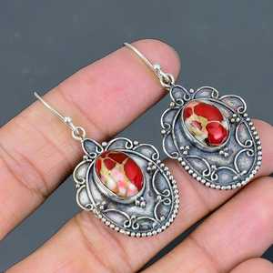 ต่างหูห้อยประดับพลอยเทอร์ควอยซ์คิงแมน ทำมือ เงินแท้ 925 สไตล์วินเทจ ของขวัญเครื่องประดับจากธรรมชาติ - Product Image 5