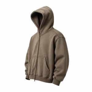 Sweat-shirt pour homme en coton épais, coupe ajustée, 450 GSM, gris chiné, taille S, fermeture éclair sur le devant, personnalisable, vente en gros - Product Image 1