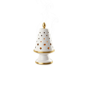 Charming White And Gold Metal Incense Burner Featuring <b>Star</b> And Dot Cutouts Beautiful Festive Home <b>Decor</b> And Fragrance Piece - Product Image 1