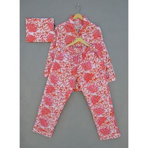 Pyjamas pour femmes en coton imprimé floral faits à la main léger long vêtements de nuit confortables robe de nuit en taille 5XL - Product Image 1