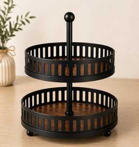Support à gâteau rond à deux niveaux en acier inoxydable avec base en bois écologique, plateau de service pour la cuisine - Product Image 4