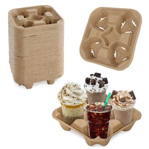 Support à boissons 4 tasses haute stabilité pour livraison, plateaux multi-gobelets pour smoothies et jus à emporter, emballage en pâte moulée écologique 2026 - Product Image 2