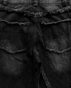 Jeans évasés empilés en denim noir ciré respirant, style streetwear, pour homme, hiver/printemps, brodés, taille haute - Product Image 3