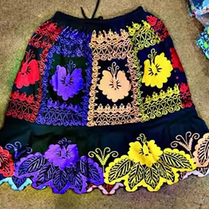 Falak Corporation Best Women's New Trendy Hawaiian Hula Pleated Mini A-Line Cotton Casual Short Skirt Floral Embroidery <b>Elastic</b> - Product Image 4