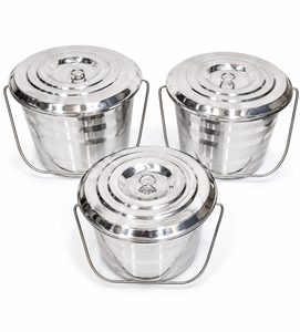 Dheer International Lot de 3 couvercles de seau gris en acier inoxydable poli de qualité alimentaire 202, compatibles lave-vaisselle, design suspendu, aspect haut de gamme - Product Image 1