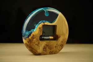 Handmade Burl Wood <b>Clock</b> Modern Epoxy Resin Desk Decor - Product Image 3