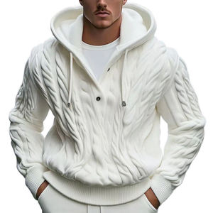 Sweat à capuche en polaire blanc pour homme, coupe classique, couleur unie, coupe-vent et respirant, vêtements d'hiver décontractés - Product Image 1