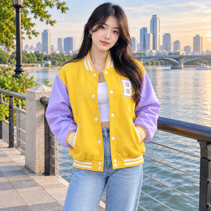 Veste universitaire avec patch brodé, style preppy, unisexe, coton, coupe classique, col rabattu, fermeture boutonnée - Product Image 2
