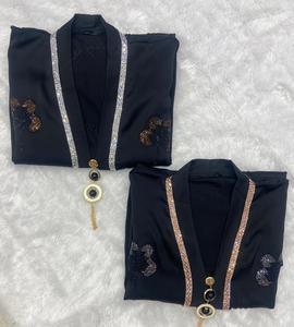 Abaya noire brodée florale respirante et lavable, col en V, longueur ras du sol, robe de soirée modeste, manches longues, tenue formelle islamique pour femme - Product Image 6