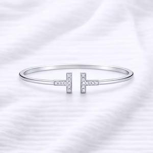Minimalist 925 <b>Silver</b> <b>Cuff</b> <b>Bracelet</b> With Moissanite Cross Design Channel Set Baguette Cut Unisex Everyday Wear - Product Image 1