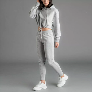 Conjunto de Sudadera con Capucha Gris para Mujer, Manga Larga, Pantalones Deportivos Ajustados de Cintura Alta, Informal, para Todas las Temporadas, Tejido de Algodón - Product Image 4