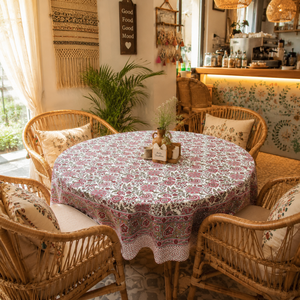 Premium Elegant Artisan 100% Cotton Banquet <b>Round</b> <b>Table</b> <b>Cloth</b> Indian Block Print Floral Washable Weddings Gifts Cafe Home - Product Image 5