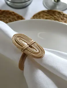 แหวนรองผ้าเช็ดปากหวายธรรมชาติทอมือ รูปทรงฟักทอง แหวนรองผ้าเช็ดปากหวายสำหรับโต๊ะอาหาร ของตกแต่งงานแต่งงาน - Product Image 5