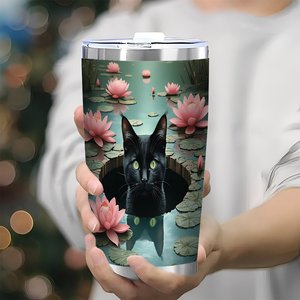Gobelet isotherme en acier inoxydable 20 oz à double paroi avec motif de chat et de fleur de lys - Product Image 3