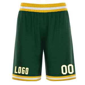 Pantalones Cortos de Baloncesto Sublimados Personalizados, Verdes y Amarillos, de Malla, con Cintura Elástica, Unisex, para Adultos, Transpirables, de Poliéster, con Números de Equipo y Logotipo Impresos - Product Image 4