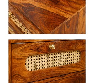 Mid-Century Modern Solid Wood Rattan <b>Dressing</b> Table | 4 Drawer Cane Webbing Vanity with Mirror | Wholesale Bedroom Furniture - Product Image 4