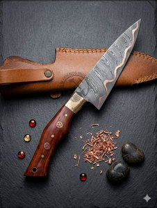 Personalized Custom Handmade Copper Damascus Steel Chef <b>Knife</b> with Rosewood Handle 8" Blade Ambidextrous Design Extra <b>Sharp</b> - Product Image 4