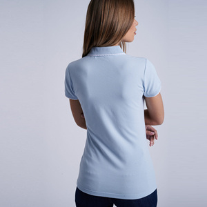 Women's <b>Light</b> Blue Polo Shirt Short Sleeve Solid Color 100% Cotton Casual Knitted Pique Fabric Regular Length - Product Image 6