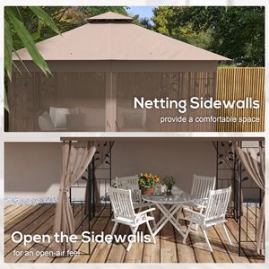 Gazebo in Acciaio 10x11.5 con Tetto a Doppia Ventilazione, Motivi Floreali, Telaio Angolare e Rete per Feste all'Aperto, Colore Marrone, per Ville e Parchi - Product Image 6
