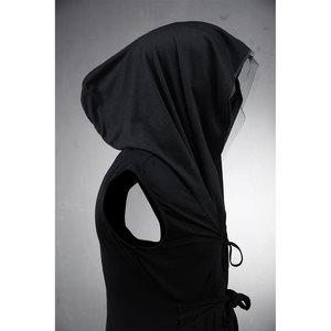 เสื้อคลุมยาวแบบมีฮู้ดสำหรับผู้ชาย แขนกุด ผ้าตาข่าย ตัดเย็บแบบเปิด ทรงเวสต์ สไตล์โกธิค สตรีทแวร์ สีดำ รุ่น 2026 - Product Image 3