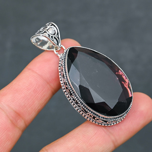 Magnifique pendentif en améthyste synthétique très prisé, en argent sterling 925, fait main, bijou statement, cadeau pour femme - Product Image 3