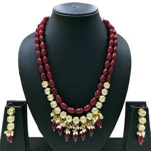 Gold Plated Kundan Multi <b>Layer</b> <b>Necklace</b> Set with Beads Fashionable <b>Fashion</b> Accessory - Product Image 1