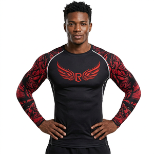 Men's <b>Long</b> <b>Sleeve</b> Rash Guard Black <b>Red</b> Wings Print Compression Shirt Quick Dry Anti-Bacterial Anti-UV Eco-Friendly - Product Image 6