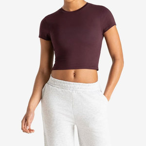 Camiseta Deportiva de Moda para Mujer, Diseño New Crop, Corte Ajustado, Alta Elasticidad, Ropa Deportiva, Camisetas de Compresión - Product Image 3