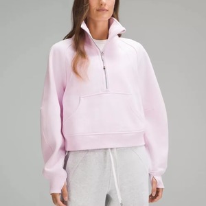 High Quality 100% Cotton <b>Women's</b> Street Wear <b>Half</b> <b>Zip</b> <b>Sweatshirts</b> with Custom Logo for Winter-Front <b>Women</b> <b>Half</b> <b>Zip</b> up <b>Sweatshirt</b> - Product Image 1