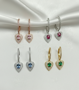 14KT Gold Lab Ruby & Lab Pave Diamonds Fine Jewelry Heart Stud Earrings for Engagement Wedding & Anniversary <b>Gifts</b> - Product Image 2