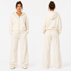 Custom Women's Oversized Zip Up Hoodie Wide Leg Sweatpants Lounge <b>Set</b> Premium Fleece Tracksuit OEM ODM Private Label - Product Image 5