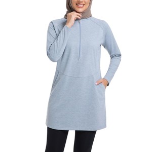 Robe Sweatshirt Modeste à Manches Longues pour Femme, Couleur Unie, Respirante, UPF50+, Vêtement de Fitness et Yoga, Coupe Classique, Écologique, Extensible dans les Quatre Sens - Product Image 4