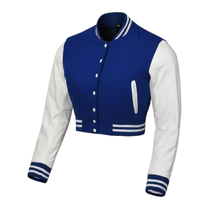 Custom <b>Womens</b> Baseball Jacket Cropped Varsity <b>Coat</b> Fashion Apparel Supplier USA - Product Image 2