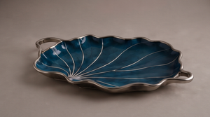 Plateau en métal émaillé bleu royal moderne, plateau de luxe en forme de feuille de Ginkgo avec deux poignées, pour hôtel, restaurant, décoration de table, assiette à nourriture - Product Image 3
