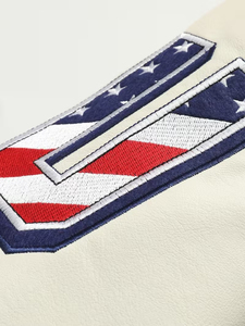 Chaqueta Varsity Negra para Hombre con Parche de Bandera Americana y Bordado de la Letra S, Estilo Preppy, Mezcla de Algodón y Poliéster, para Otoño - Product Image 5