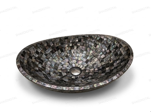 Lavabo mural ovale de luxe moderne fait main incrusté de nacre, taille personnalisée - Product Image 1