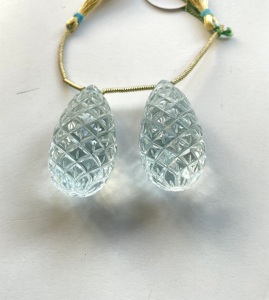 Aigue-marine naturelle, 2 pièces, gouttes sculptées fantaisie, pierres précieuses pour la fabrication de bijoux fins - Product Image 5